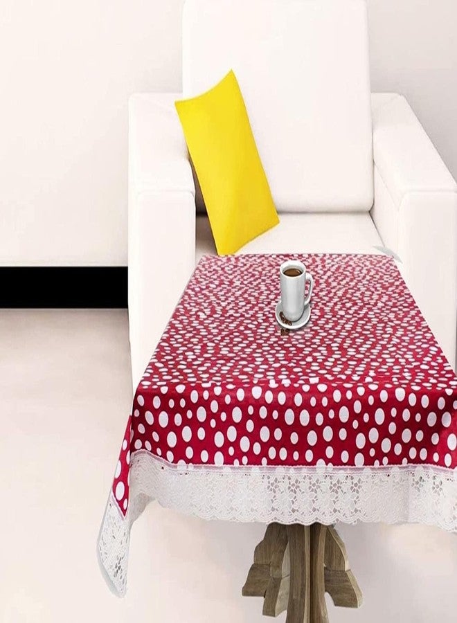 MANUFACTORY غطاء طاولة طعام ومركز من MANUFACTORY، لون أحمر، مزين بنقاط بولكا مطبوعة مع دانتيل أبيض - غطاء طاولة عالي الجودة مقاوم للماء والغبار (40 × 60 بوصة) - Image 2